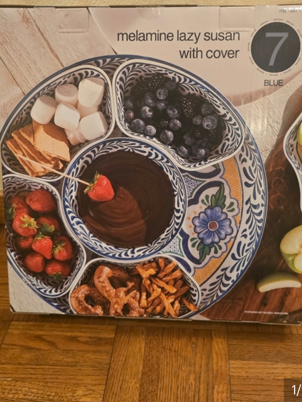 7 Piece Melamine Lazy Susan With Cover Divided Serving Dishes Floral Blue 2026